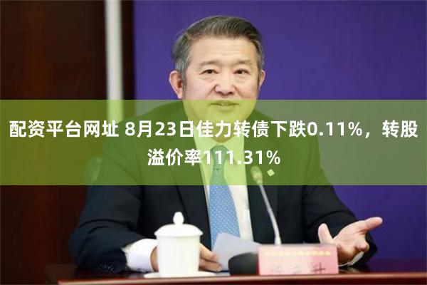 配资平台网址 8月23日佳力转债下跌0.11%，转股溢价率111.31%